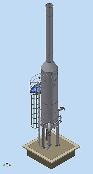 Overview drawing of a compact incinerator